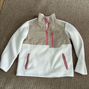 Te Verde pullover fleece size large in cream, pink and beige
